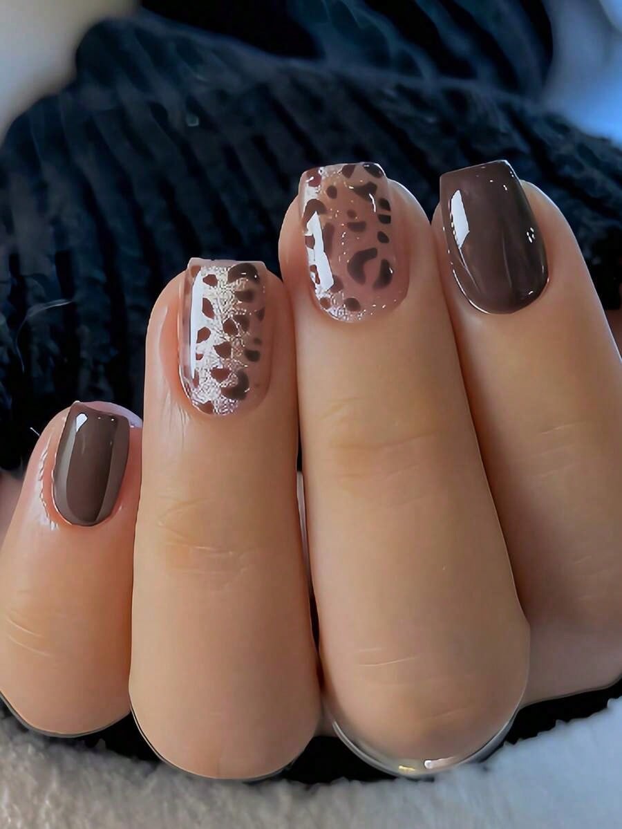Caramel Leopard Short Square Press-On Nails