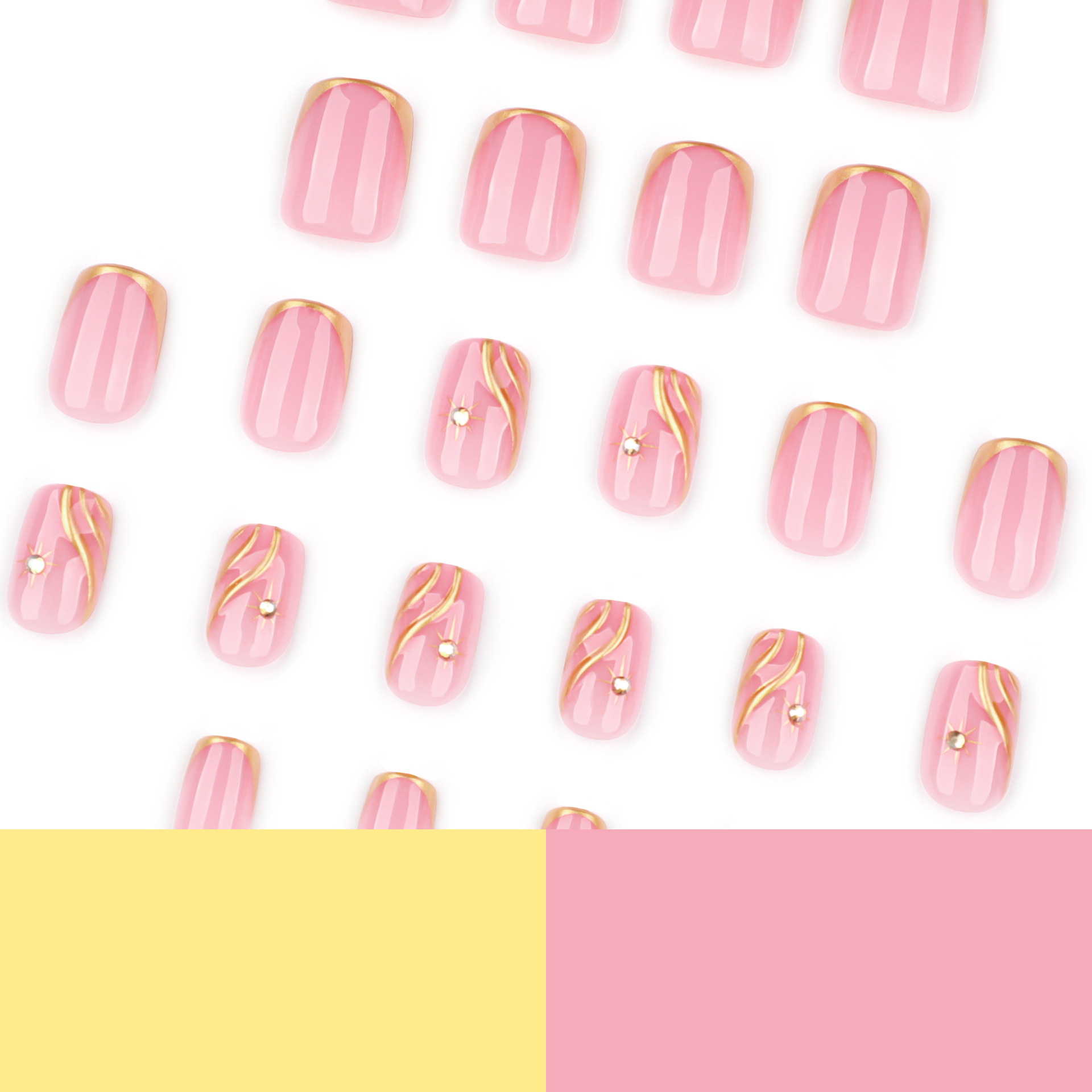 Pink Gold Swirl Rhinestone Press-On Nails