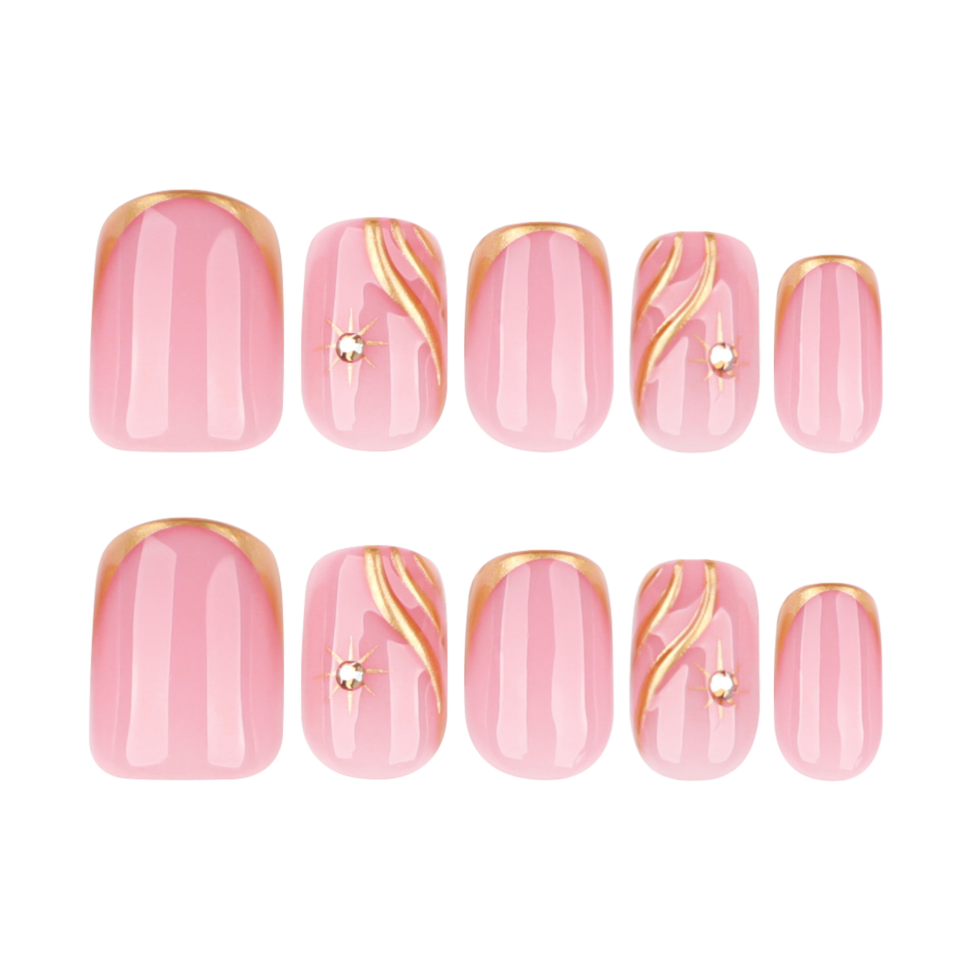 Pink Gold Swirl Rhinestone Press-On Nails - thumbnail 2