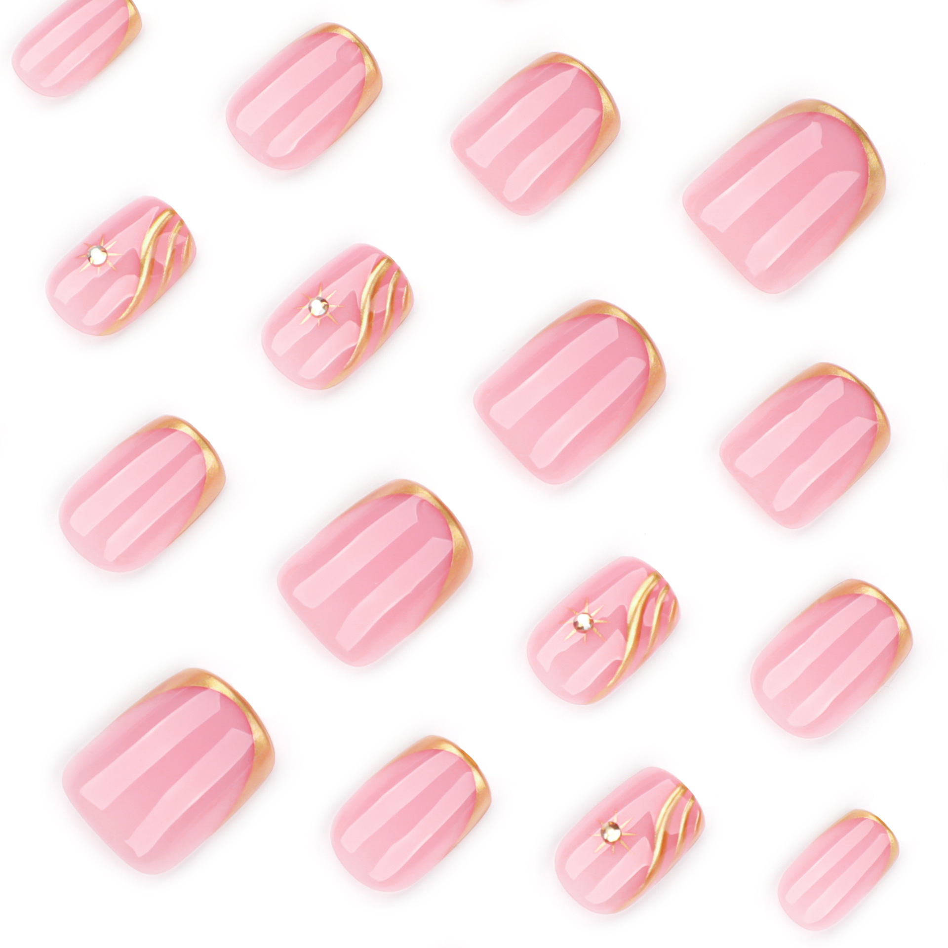Pink Gold Swirl Rhinestone Press-On Nails - thumbnail 3