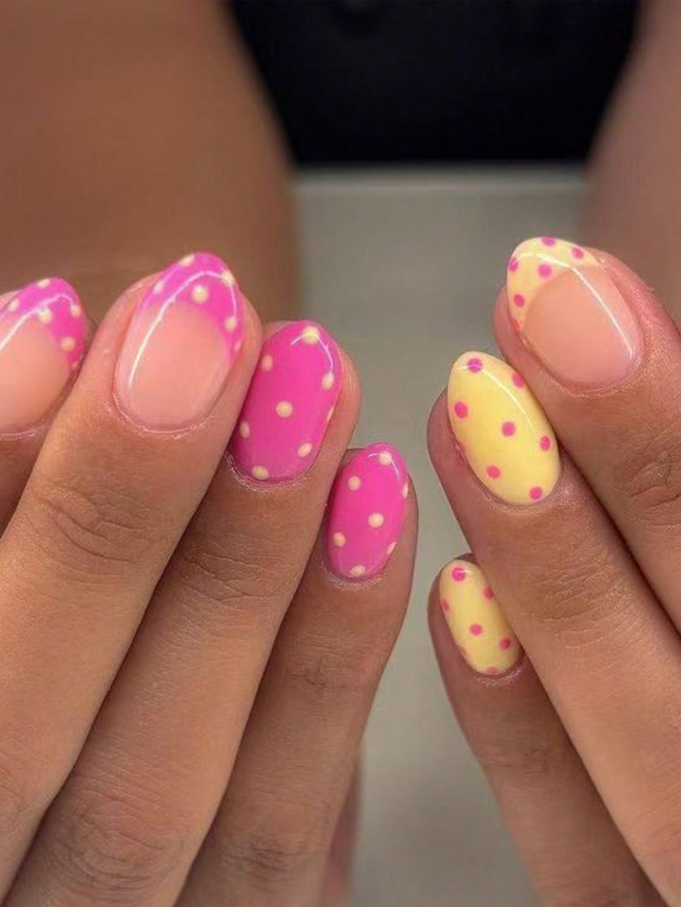 Pink & Yellow Polka Dot Press-On Nails