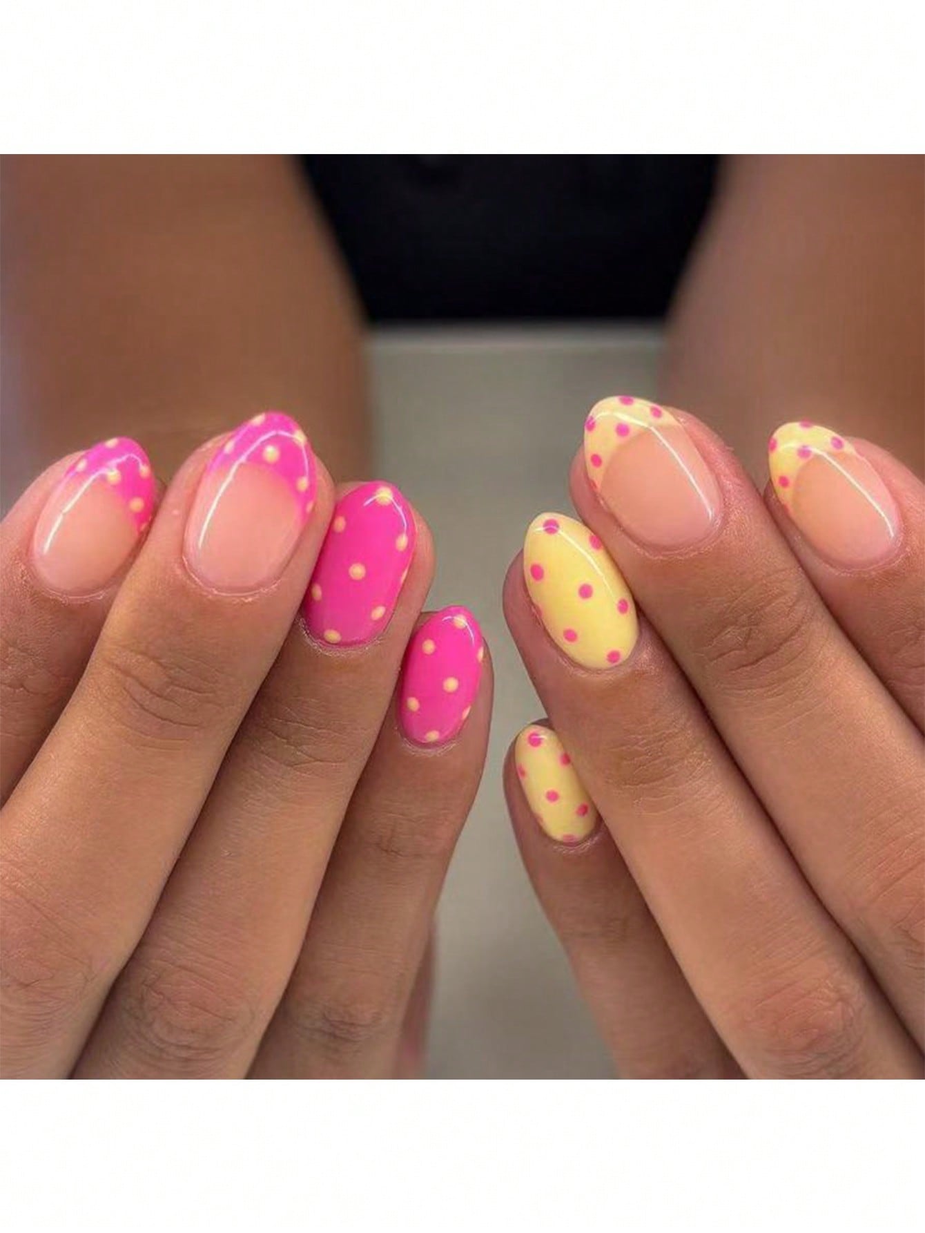 Pink & Yellow Polka Dot Press-On Nails - thumbnail 2