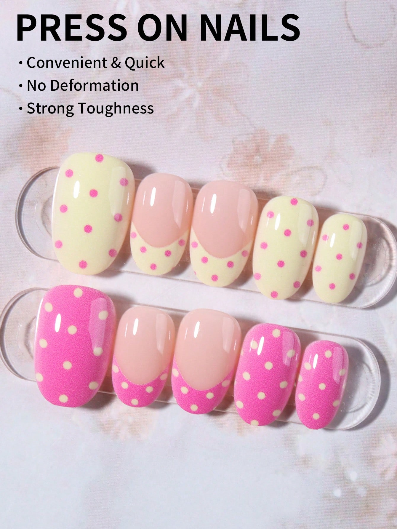 Pink & Yellow Polka Dot Press-On Nails - thumbnail 3