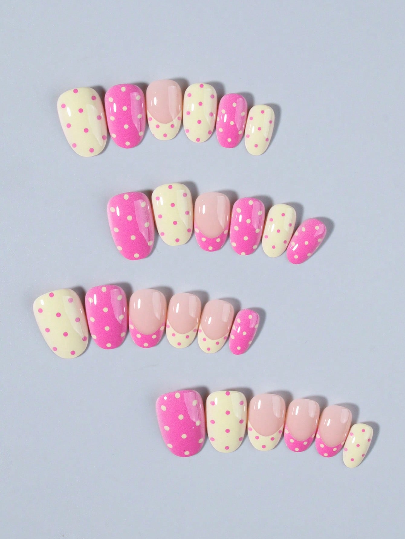 Pink & Yellow Polka Dot Press-On Nails - thumbnail 4