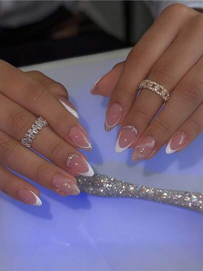 3D Flower Long Almond Acrylic Nails - view 1