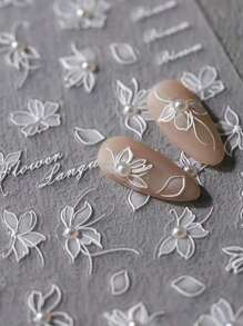 3D White Pearl Flower Nail Stickers - view 1