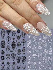 5D Black White Floral Vine Nail Stickers - view 1