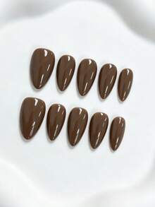Chocolate Brown Short Almond Press-On Nails - thumbnail 2