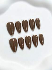 Chocolate Brown Short Almond Press-On Nails - thumbnail 3