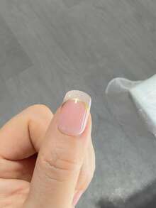 Icy Nude Gold-Line Short Square Nails - thumbnail 2