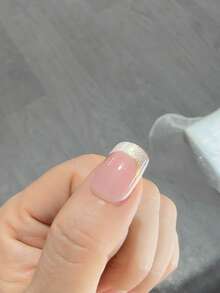 Icy Nude Gold-Line Short Square Nails - thumbnail 4