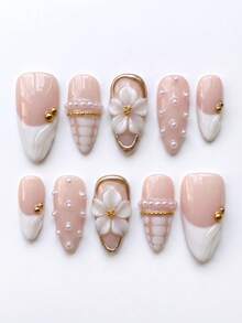 Pearl Floral Bridal Almond Press-On Nails - view 1