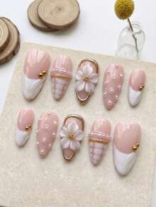 Pearl Floral Bridal Almond Press-On Nails - thumbnail 2