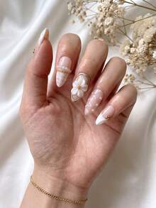 Pearl Floral Bridal Almond Press-On Nails - thumbnail 3