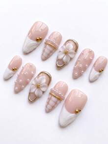 Pearl Floral Bridal Almond Press-On Nails - thumbnail 4