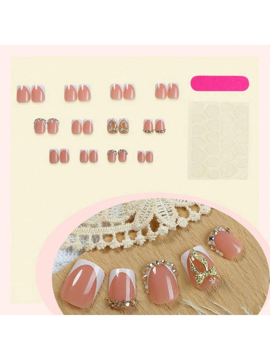 Rhinestone Butterfly French Press-On Nails - thumbnail 2