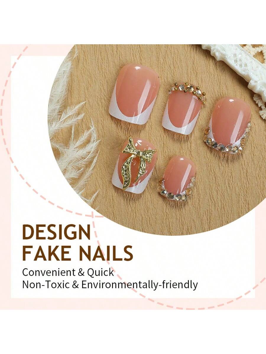 Rhinestone Butterfly French Press-On Nails - thumbnail 5